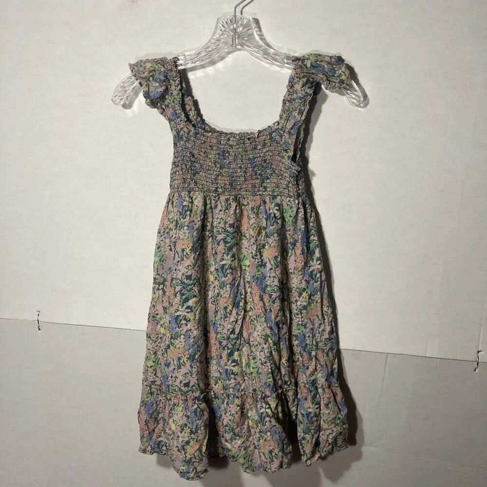 GAP multi-color floral smocked ruffled shoulder tiered hem sleeveless sundress M